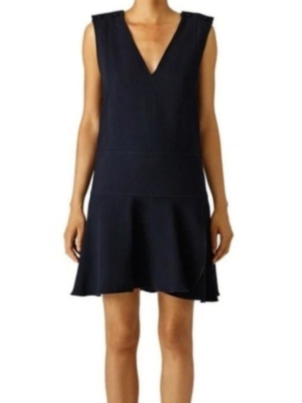 See By Chloe Drop Waist Sleeveless Mini Dress Button Shoulder Navy SZ 40 Large